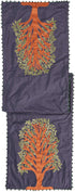 Navy Silk Table Runner with Tree of Life Embroidery and Hand Beading - 18x72" - ARCADIA HOME